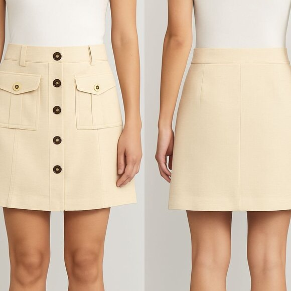 ETCETERA Beige Textured Modern Safari Utility Mini Skirt Cotton Linen Blend Sz 8 - Picture 1 of 11